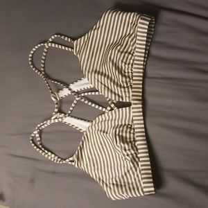 Athleta Aqualuxe Lotus grey and cream bikini top size M